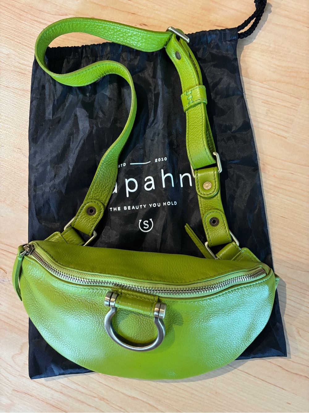 Green Leather Mini Crossbody Belt Bag by Sapahn